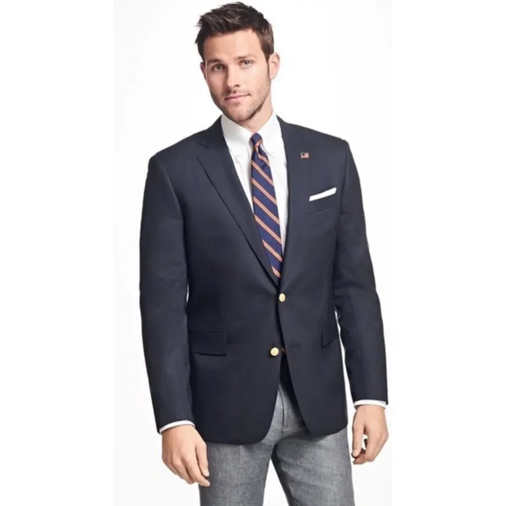 BROOKS‎ BROTHERS Men's Blazer 48L Regent 100% WOOL Black ITALY MADE Gold Button